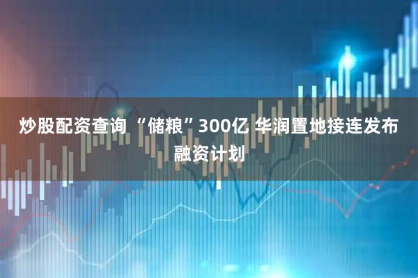 炒股配资查询 “储粮”300亿 华润置地接连发布融资计划