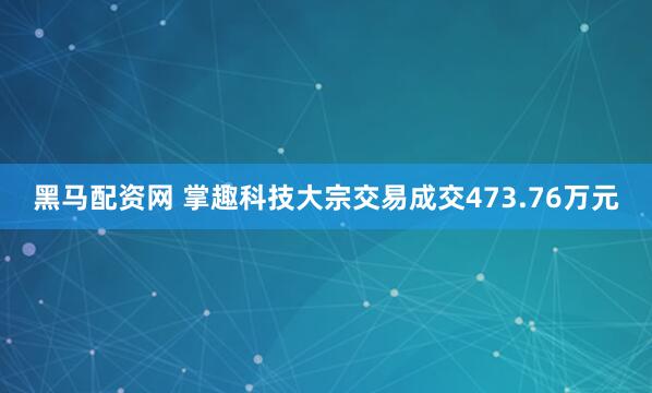 黑马配资网 掌趣科技大宗交易成交473.76万元